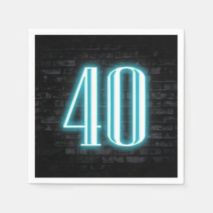 40th Birthday Party Neon Sign on Brick Wall Napkins