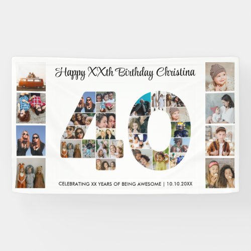 40th Birthday Party Number 40 Photo Collage Banner