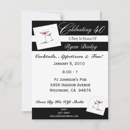 40th Birthday Party Personalized Invitation