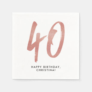 40th birthday party personalized rose gold napkins