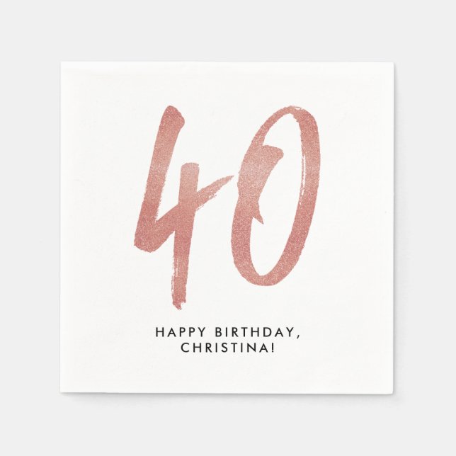 40th birthday party personalized rose gold napkins (Front)