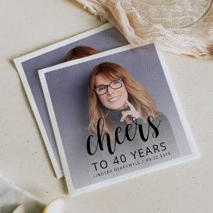 40th Birthday Party Photo Black Script Cheers Napkins