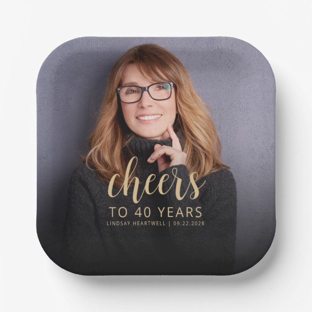 40th Birthday Party Photo Cheers Paper Plates (Front)