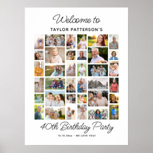 40th Birthday Party Photo Collage, Fun Welcome Poster