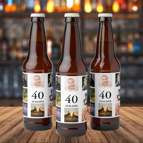 40th birthday party photo collage guy beer bottle label