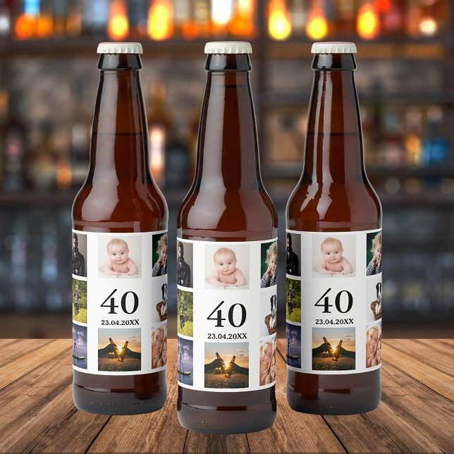 40th birthday party photo collage guy beer bottle label (Creator Uploaded)