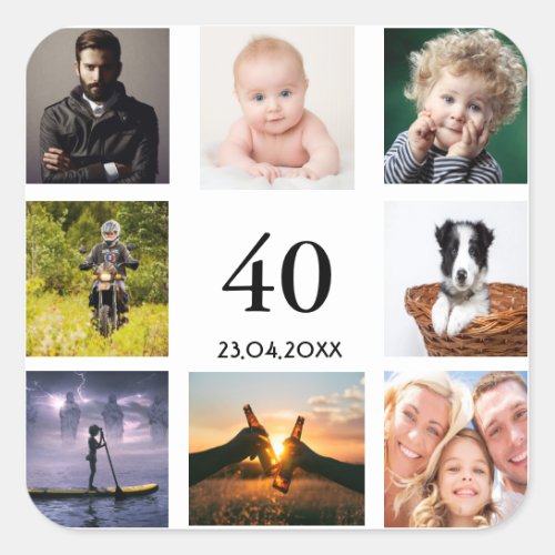 40th birthday party photo collage guy white square sticker