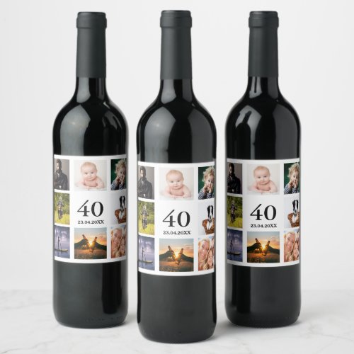 40th birthday party photo collage guy wine label