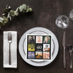 40th birthday party photo collage guys black napkins<br><div class="desc">A napkin for a 40th birthday party for a guy,  celebrating his life with a collage of 8 of your own photos.  Templates for the age 40 and a date.  Date of birth or the date of the party.  White colored letters.  Black background.</div>