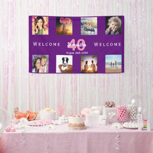 40th birthday party photo collage purple banner