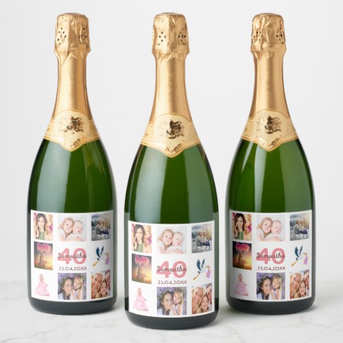 40th birthday party photo collage sparkling wine label