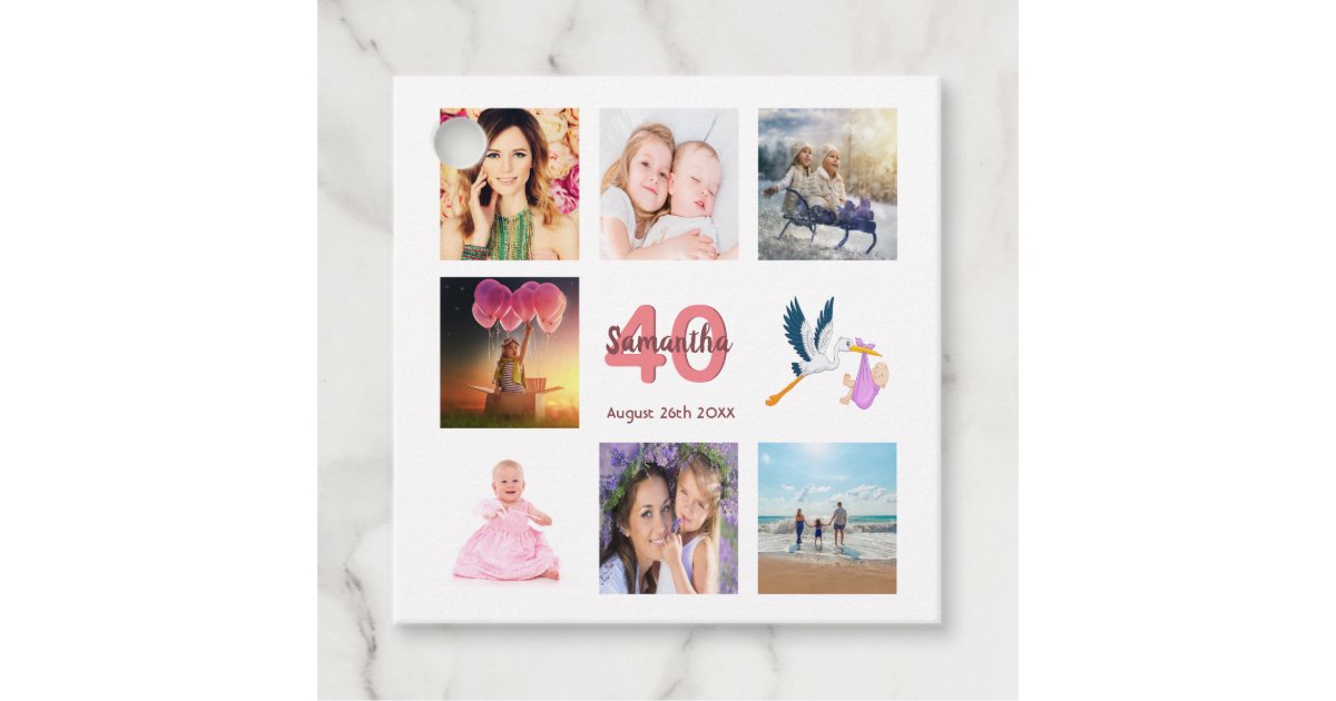 40th Birthday Party Photo Collage Thank You Favor Tags Zazzle Com