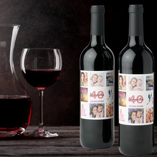 40th birthday party photo collage wine label