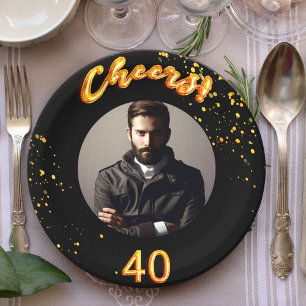 40th birthday party photo gold balloons black paper plates
