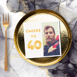 40th birthday party photo gold balloons cheers napkins<br><div class="desc">A napkin for a 40th birthday party. Template for your photo.  White background and the tex: Cheers to 40.  The text is written with a trendy faux gold balloon script.</div>