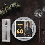 40th birthday party photo gold cheers man guy napkins<br><div class="desc">A napkin for a 40th birthday party. Template for your photo.  Black background and the tex: Cheers to 40.  The text is written with a trendy faux gold balloon script.</div>