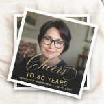 40th Birthday Party Photo Gold Script Cheers  Napkins<br><div class="desc">Celebrate turning 40 in style with these 40th Birthday Party Photo Gold Script Cheers Napkins. Featuring an elegant gold script design and a custom photo,  these napkins add a personal and sophisticated touch to your milestone birthday celebration. Perfect for complementing your party decor with a chic and stylish flair.</div>