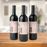 40th birthday party photo rose gold glitter drips wine label<br><div class="desc">A wine label for a feminine nd glamorous 40th (or any age) birthday party. A faux rose gold metallic looking background with an elegant faux rose gold glitter drips, paint drip look. Personalize and add your own photo of the birthday girl. The text: The name is written in dark rose...</div>