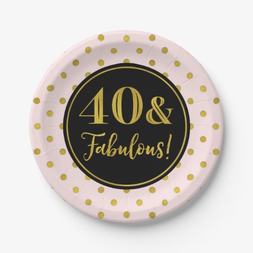 40th Birthday Party Pink Black Gold Dots Paper Pla Paper Plates