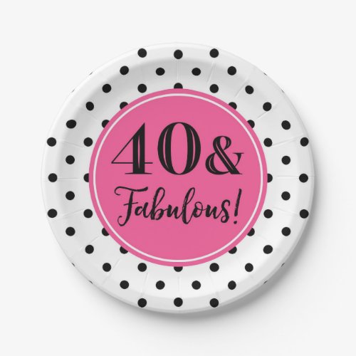 40th Birthday Party Pink Black White Dots Paper Plates