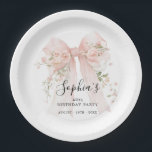 40th Birthday Party Pink Bow with Roses Custom Paper Plates<br><div class="desc">Blush pink watercolor coquette bow is decorated with roses and sage green greenery.</div>