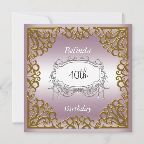 40th Birthday Party Pink Gold Frame Invitation