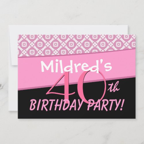 40th Birthday Party Pink Pattern Template Card