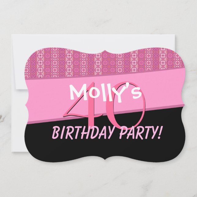 40th Birthday Party Pink Pattern Template V01 (Front)