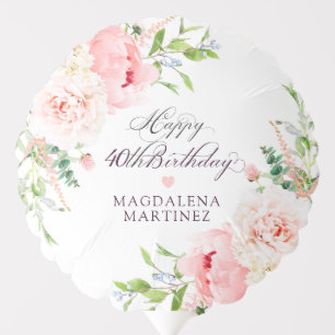 40th Birthday Party Pink Peony Floral Custom Balloon