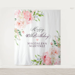 40th Birthday Party Pink Peony Floral Custom Tapestry
