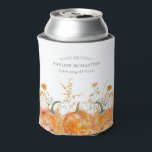 40th Birthday Party Pumpkin Wildflower Custom Can Cooler<br><div class="desc">Fall pumpkins are nestled in delicate golden yellow and orange wildflowers to create an elegant aesthetic. All of the text is editable so you can easily craft your own special mood.</div>