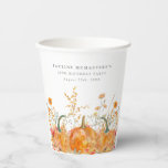 40th Birthday Party Pumpkin Wildflower Custom Paper Cups<br><div class="desc">Fall pumpkins are nestled in delicate golden yellow and orange wildflowers to create an elegant aesthetic. All of the text is editable so you can easily craft your own special mood.</div>