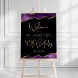 40th Birthday Party Purple Gold Agate Welcome Foam Board<br><div class="desc">This trendy 40th birthday party welcome sign features top and bottom borders of watercolor agate geode in shades of purple with faux gold highlights. The words "Welcome" and "40th Birthday" appear in faux gold foil/glitter in decorative modern handwriting font. Customize the rest of the text with the guest of honor's...</div>