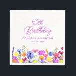 40th Birthday Party Purple Wildflower Custom Napkins<br><div class="desc">A pretty watercolor wildflower border decorates the bottom of this 40th birthday party custom cocktail napkin. The colorful wildflowers are perfect for a spring or summer birthday party. The birthday celebrant's name and birthday follow. All text is editable.</div>