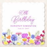 40th Birthday Party Purple Wildflower Custom Paper Coaster<br><div class="desc">A pretty watercolor wildflower border decorates the bottom of this 40th birthday party custom coaster. The colorful wildflowers are perfect for a spring or summer birthday party. The birthday celebrant's name and birthday follow. All text is editable.</div>