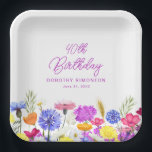 40th Birthday Party Purple Wildflower Custom Paper Plates<br><div class="desc">A pretty watercolor wildflower border decorates the bottom of this birthday party custom paper plate. The colorful wildflowers are perfect for a spring or summer birthday party. The birthday celebrant's name and birthday are included for you to personalize. All text is editable.</div>