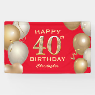 40th Birthday Party Red and Gold Balloons Banner