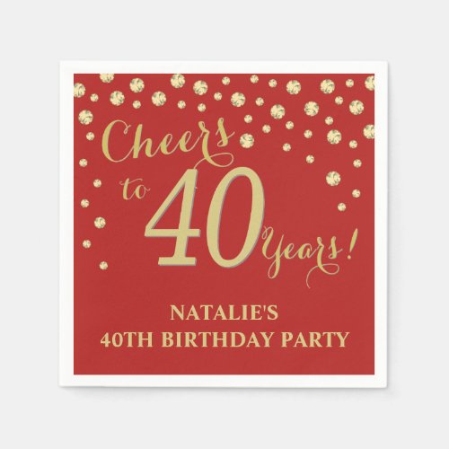 40th Birthday Party Red and Gold Diamond Napkins