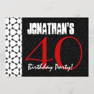 40th Birthday Party Red Black and White Pattern Invitation