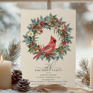 40th Birthday Party Red Cardinal Winter Wreath Invitation