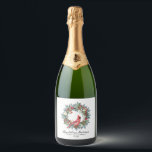 40th Birthday Party Red Cardinal Wreath Custom Sparkling Wine Label<br><div class="desc">Elegant watercolor red cardinal framed by a classic winter pine wreath. Red and white flowers,  berries and pinecones add to the greenery. Three lines of text let you customize your party supplies.</div>