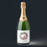 40th Birthday Party Red Cardinal Wreath Custom Sparkling Wine Label<br><div class="desc">Elegant watercolor red cardinal framed by a classic winter pine wreath. Red and white flowers,  berries and pinecones add to the greenery. Three lines of text let you customize your party supplies.</div>