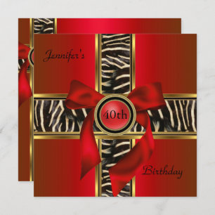 40th Birthday Party Red Gold Animal Wild Bow Invitation