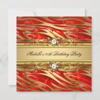 40th Birthday Party Red Gold Zebra Diamond Jewel Invitation