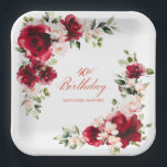 40th Birthday Party Red Pink Floral Custom Paper Plates<br><div class="desc">Pretty red roses and blush pink peonies decorate this 40th birthday party custom paper plate. Two lovely floral arrangements decorate two corners. Elegant calligraphy spells out 40th birthday, The birthday celebrant's name is below. This item is part of the Red Rose and Pink Peony collection. It contains professional designed invitation...</div>