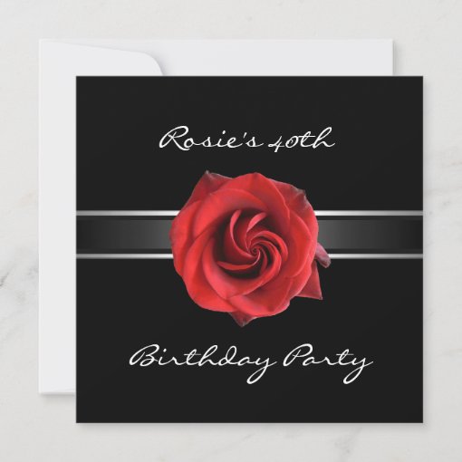 40th Birthday Party Red Rose Black Tie Invitation Zazzle