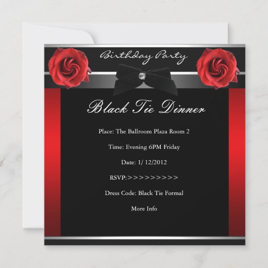 40th Birthday Party Red Rose Black Tie Invitation