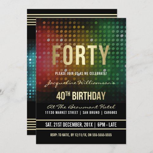 40th Birthday Party  Retro Disco Lights Invitation