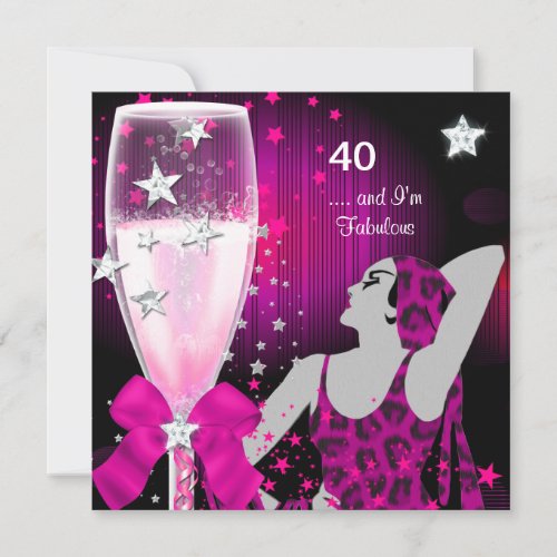 40th Birthday Party Retro Diva Fabulous Pink Invitation