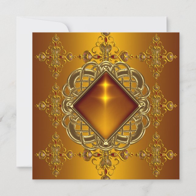 40th Birthday Party Rich Amber Gold Jewel Invitation (Front)